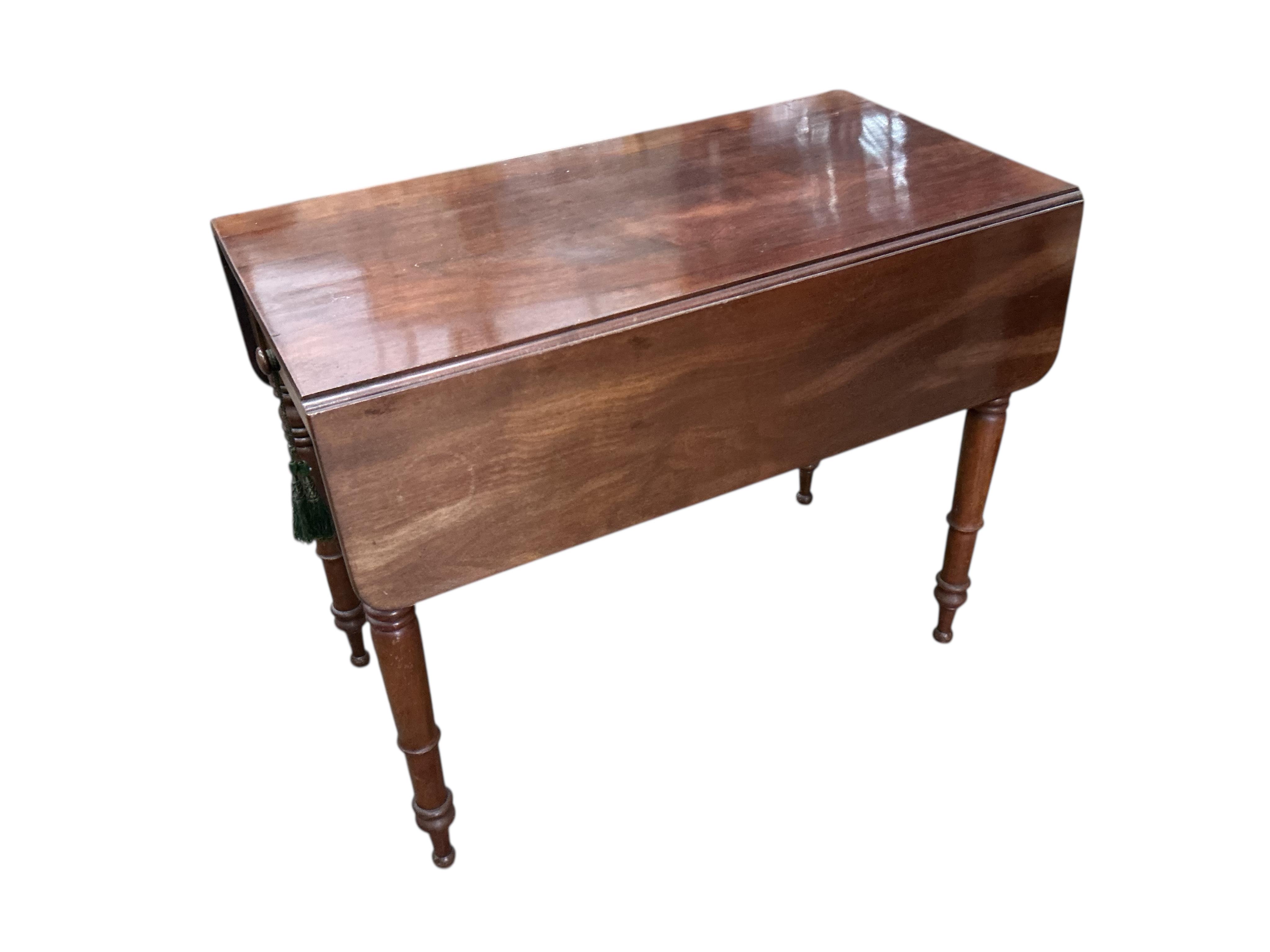 A George III mahogany drop leaf table and a Victorian mahogany Pembroke table, larger width 104cm, depth 50cm, height 73cm